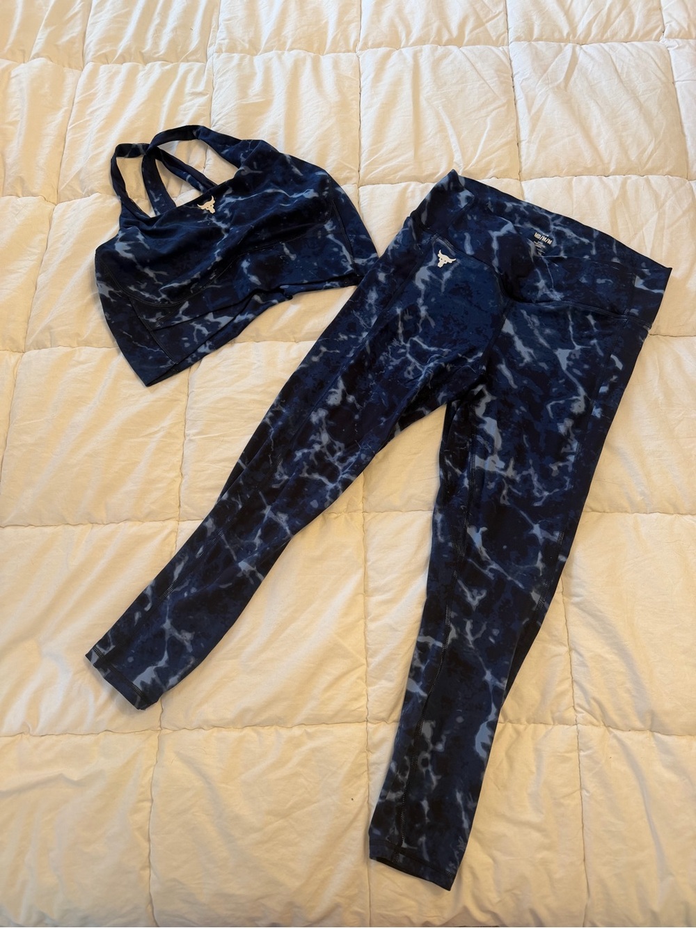 Navy Blue Project Rock Under Armour Leggings & Sports Bra Set
